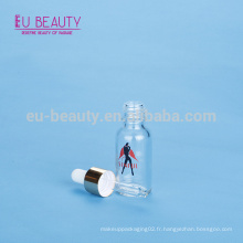 Bouteille d&#39;huile essentielle transparente de 20 ml avec sérigraphie et capuchon de compte-gouttes 18/410